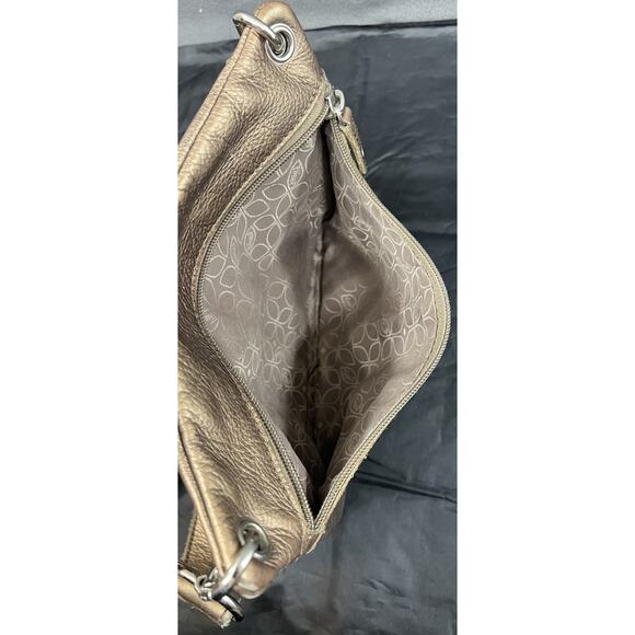 Fossil Pebble Grain Leather Crossbody Handbag Purse Bronze Metallic Pockets - Picture 10 of 14